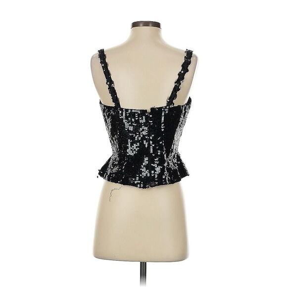 VTG Lillie Rubin Beaded Peplum Tank Top Silk Back Zip Black Sequin 8 - Picture 2 of 5